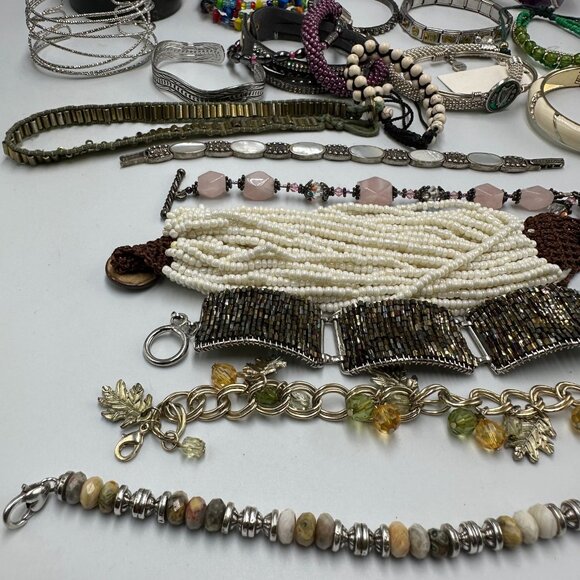 Bracelet Lot Mixed Styles Colors Materials Boho Beaded Chain Layered Statement - Picture 2 of 12